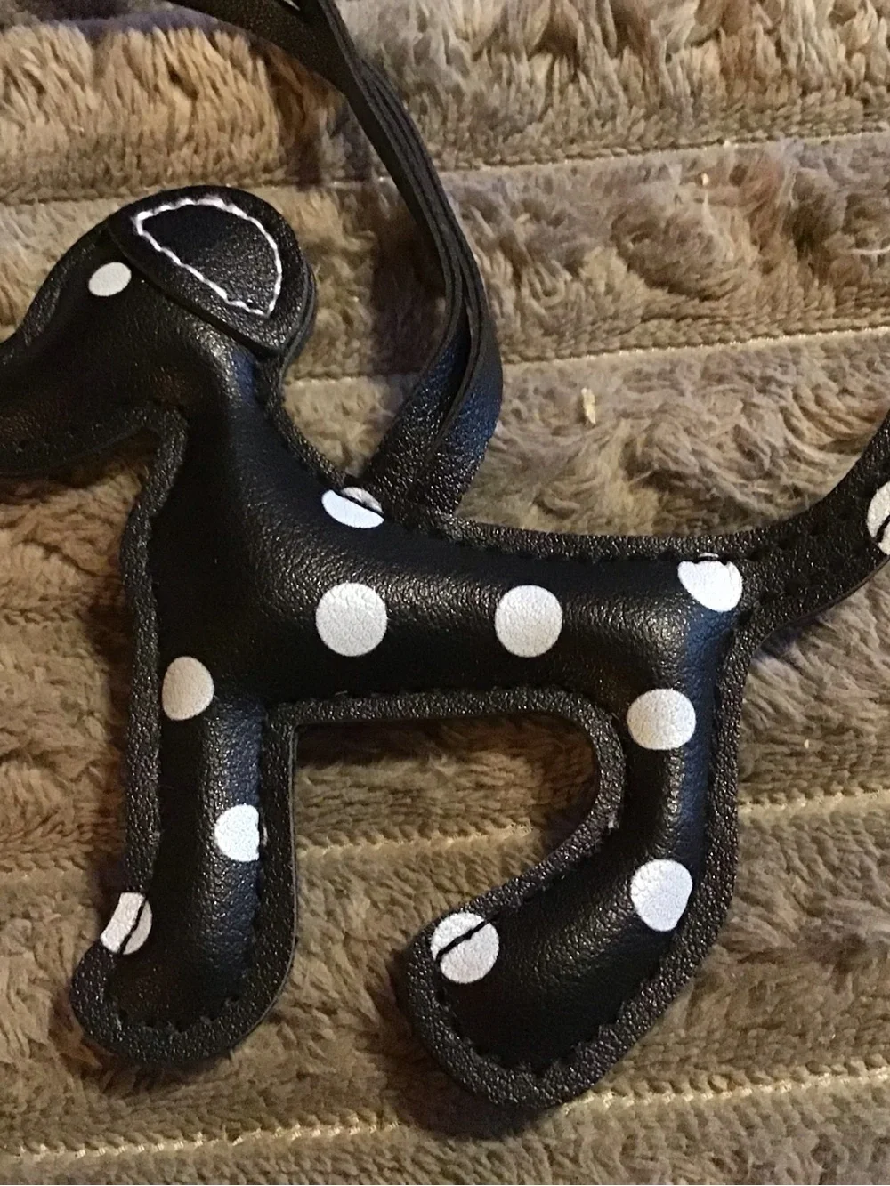 Black and white polka dot leather dog charm